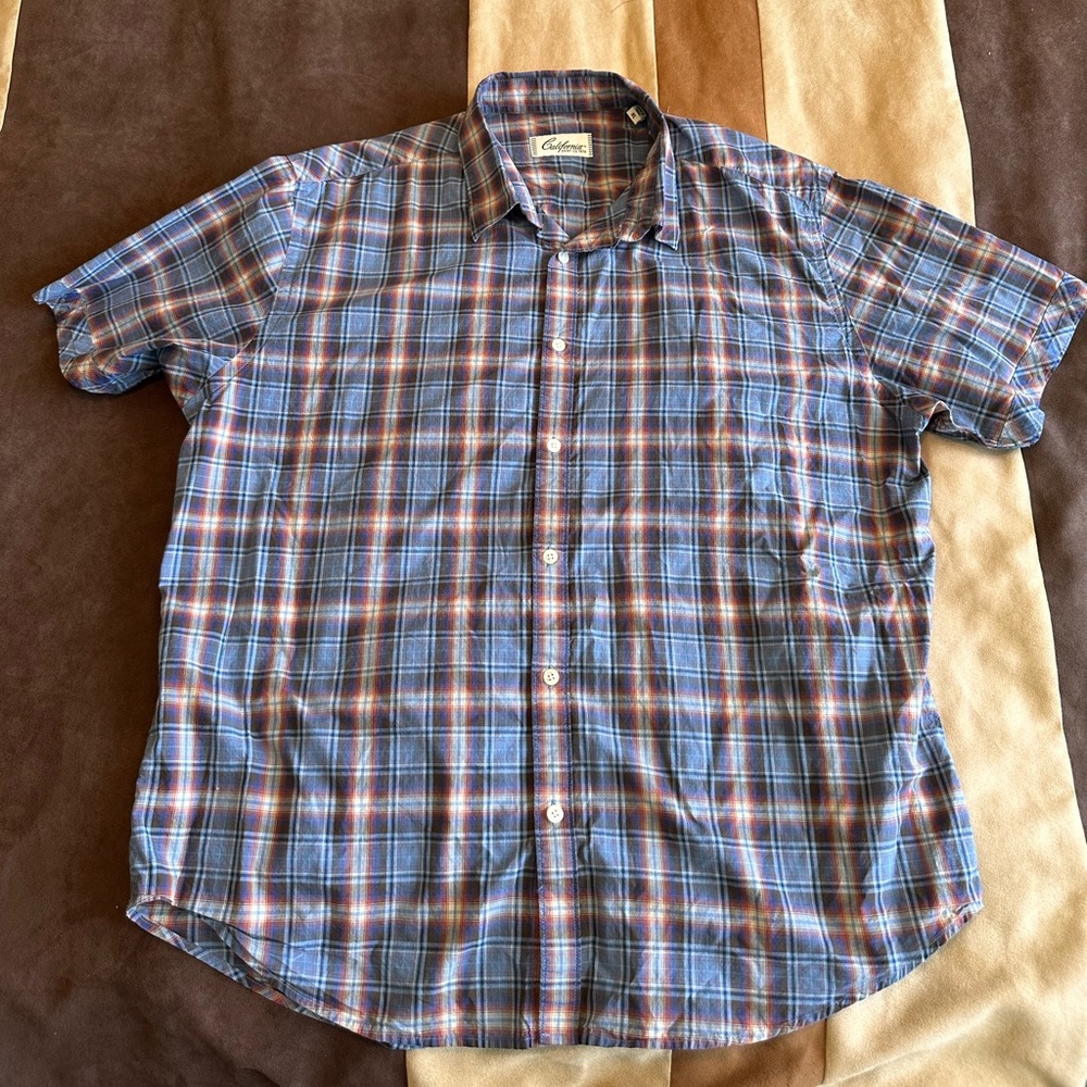 California Shirt Co ombré plaid short sleeve men’s shirt size XL